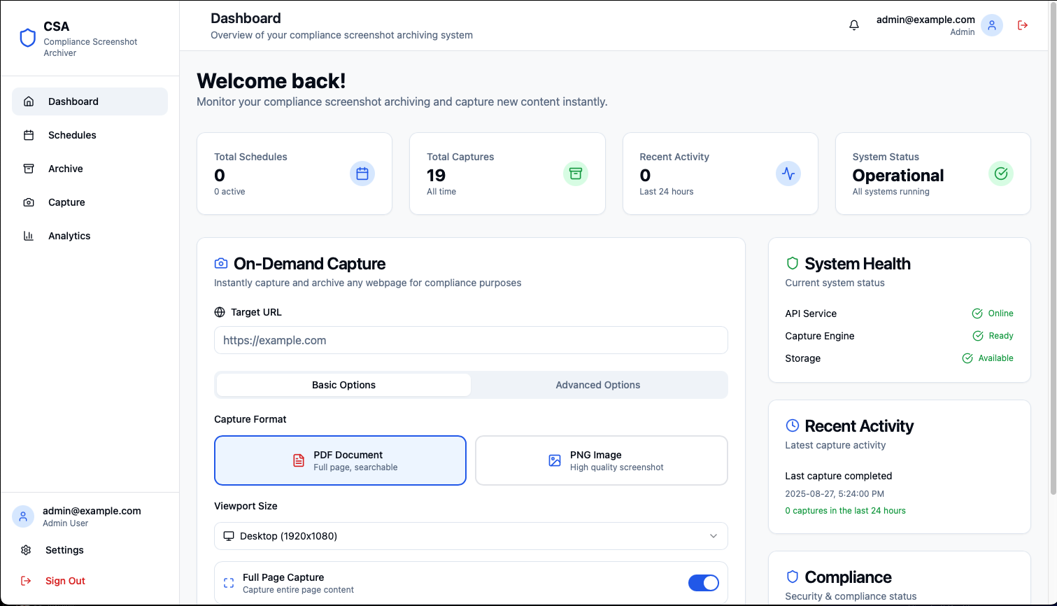 Compliance Screenshot Archiver screenshot